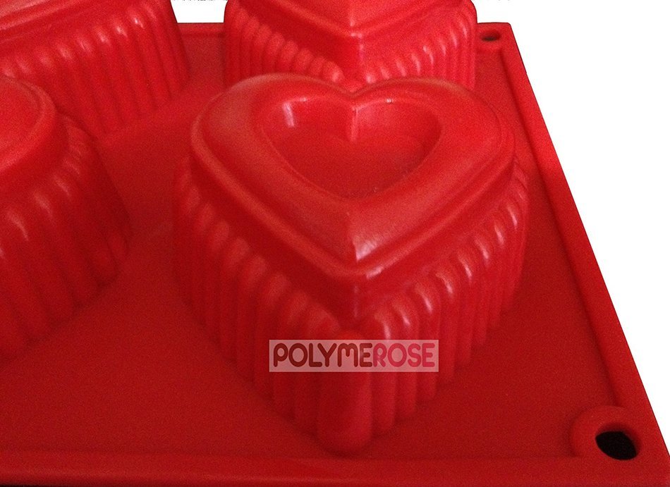 Polymerose 6 Cavity Silicone HEARTS Cake Baking Pan N2
