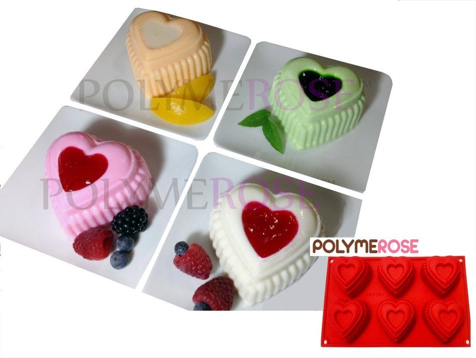 Polymerose 6 Cavity Silicone HEARTS Cake Baking Pan N3