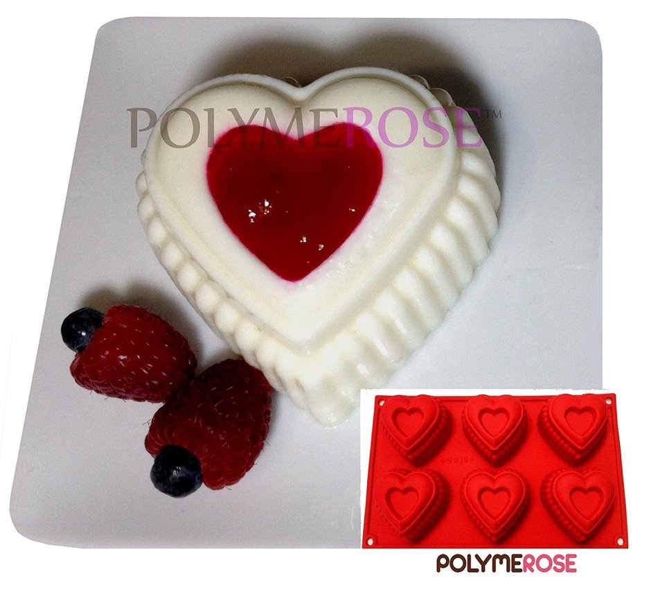 Polymerose 6 Cavity Silicone HEARTS Cake Baking Pan N6