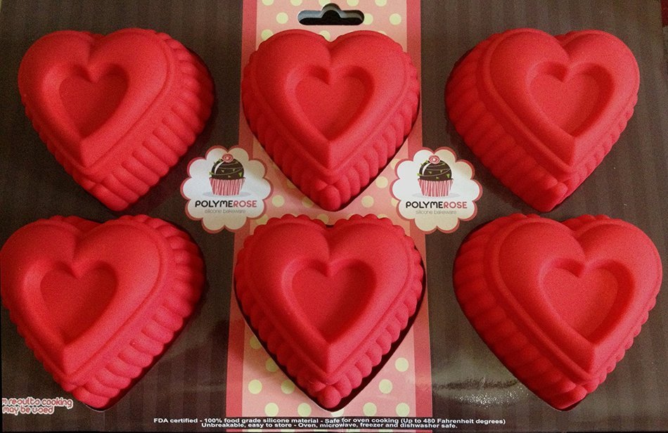 Polymerose 6 Cavity Silicone HEARTS Cake Baking Pan N7