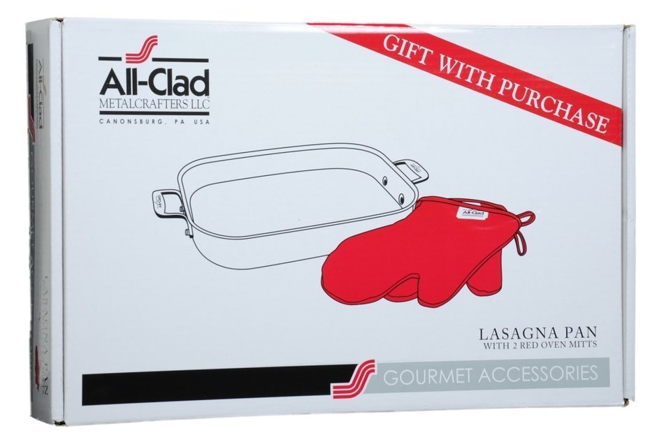 All-Clad 00830 Stainless-Steel Lasagna Pan with 2 Oven Mitts/ Cookware, Silver N3