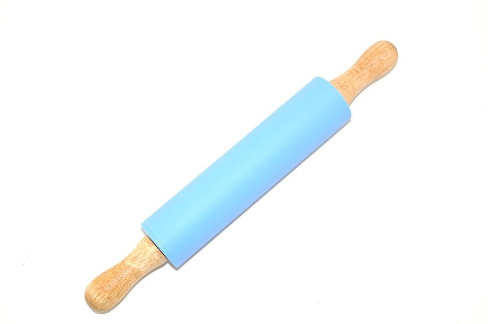 Remeel Silicone Rolling Pin Non-stick Surface Wooden Handle (Kid, Blue) N7