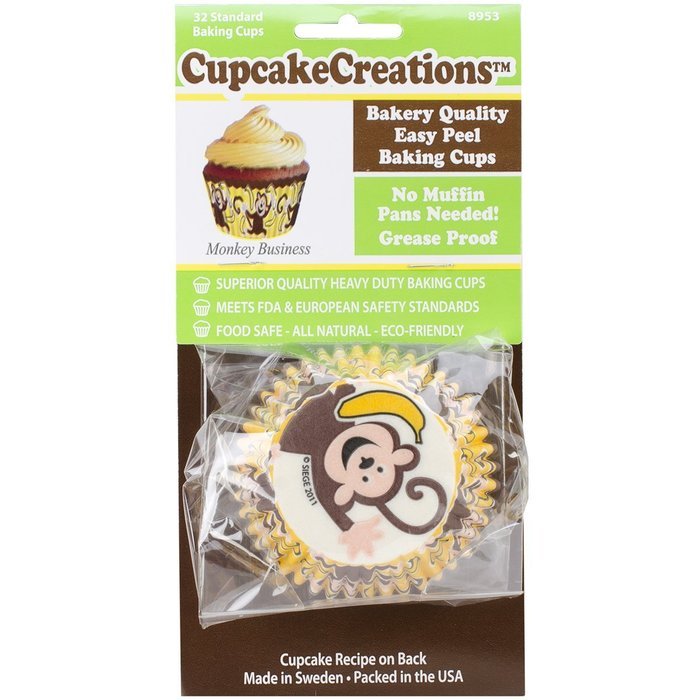 Cupcake Creations BKCUP-8953 Standard Cupcake Baking Cup, Monkey Business, 32-Pack