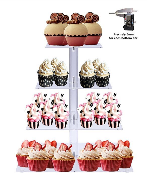 BonNoces Premium Four 4-Tier Crystal Clear Acrylic Glass Square Wedding Cake Stand Cupcake Tree for Wedding Cupcakes... N2