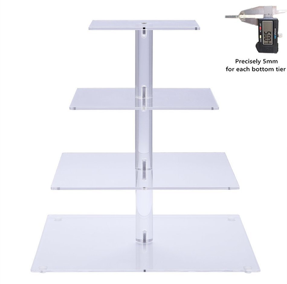 BonNoces Premium Four 4-Tier Crystal Clear Acrylic Glass Square Wedding Cake Stand Cupcake Tree for Wedding Cupcakes... N4
