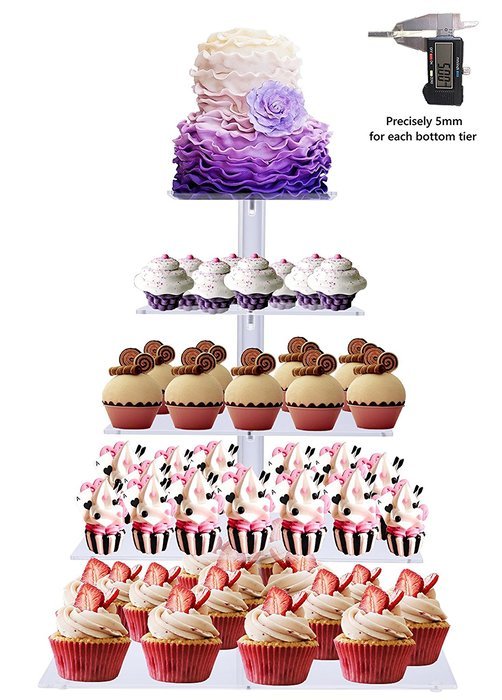 BonNoces Premium Four 4-Tier Crystal Clear Acrylic Glass Square Wedding Cake Stand Cupcake Tree for Wedding Cupcakes... N9
