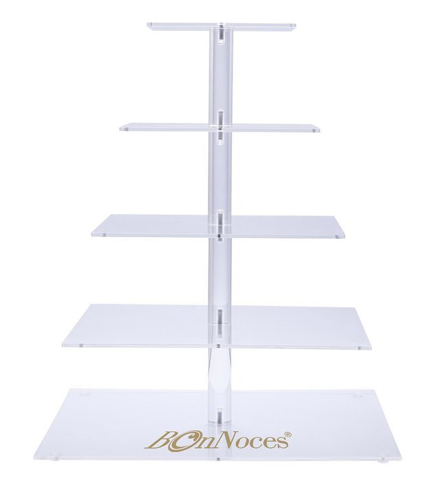 BonNoces Premium Four 4-Tier Crystal Clear Acrylic Glass Square Wedding Cake Stand Cupcake Tree for Wedding Cupcakes... N10