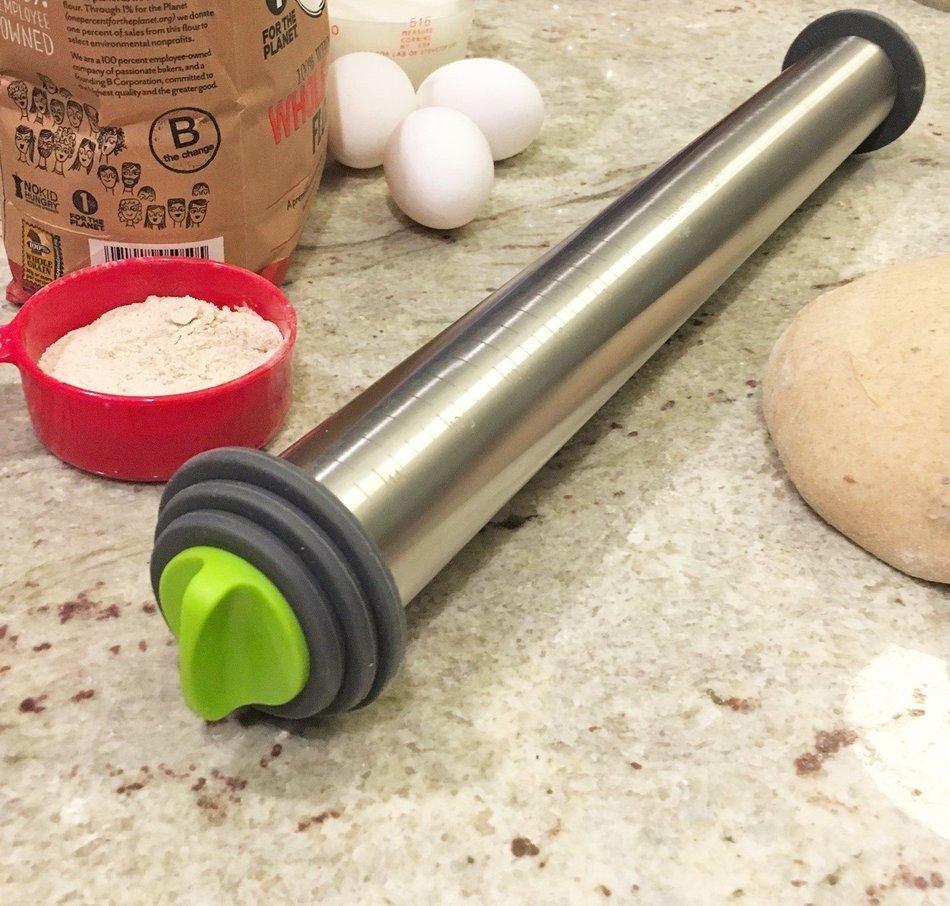 Chef O' Gadgets Stainless Steel Rolling Pin w/ 3 Adjustable Discs: French Style Baking Rod: Freezer Safe Non Stick...