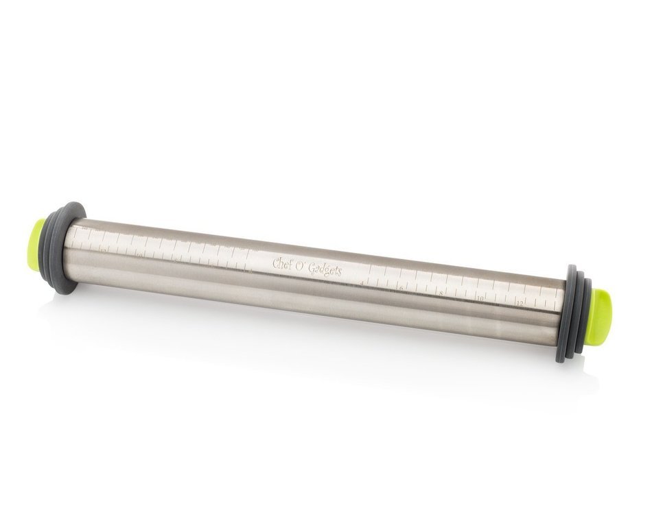 Chef O' Gadgets Stainless Steel Rolling Pin w/ 3 Adjustable Discs: French Style Baking Rod: Freezer Safe Non Stick... N6