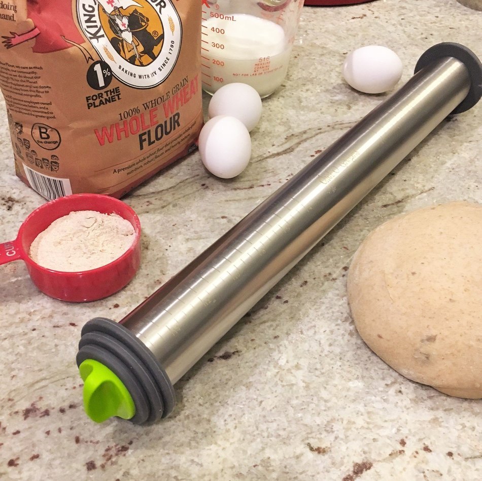 Chef O' Gadgets Stainless Steel Rolling Pin w/ 3 Adjustable Discs: French Style Baking Rod: Freezer Safe Non Stick... N7