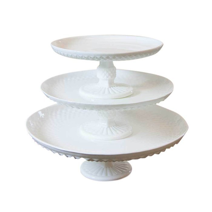 Milk Glass Cake and Dessert Stand, Diamond Cut, Glass, Food Safe, Serving Tray, Vintage Inspired, Wedding, Event...