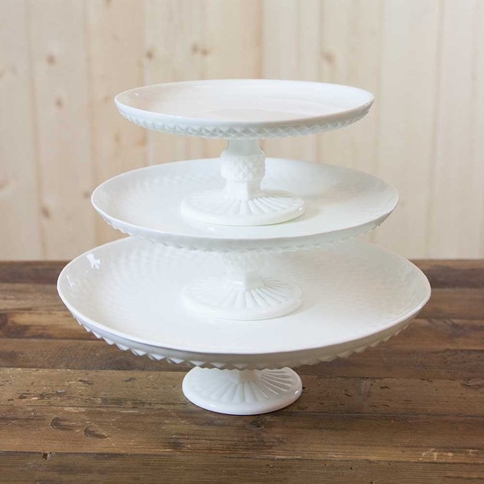 Milk Glass Cake and Dessert Stand, Diamond Cut, Glass, Food Safe, Serving Tray, Vintage Inspired, Wedding, Event... N2