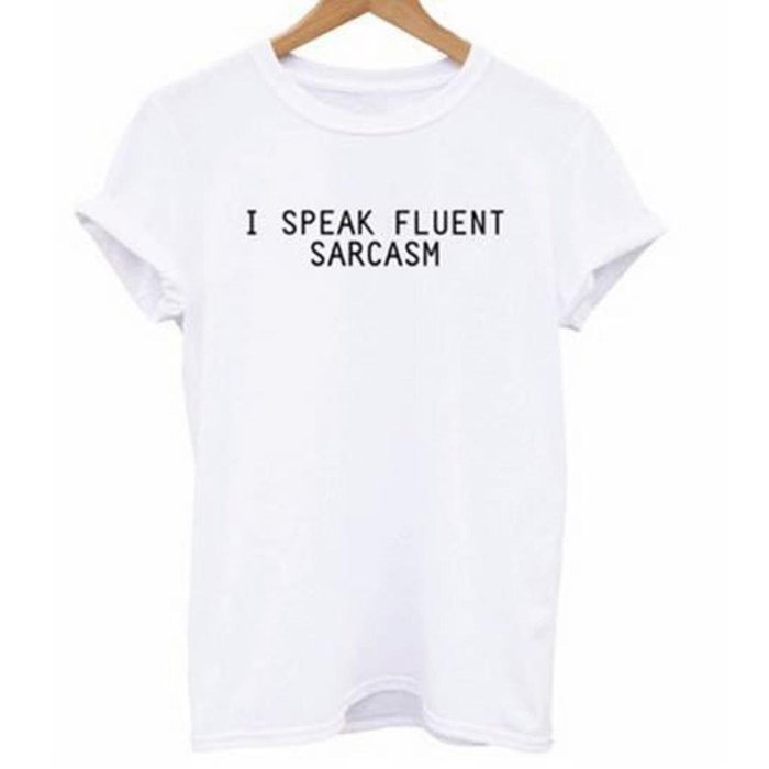 AIMTOPPY I Speak Fluent Sarcasm Women Short Sleeve Blouse Casual Cotton T shirt Blouse (XL, White)
