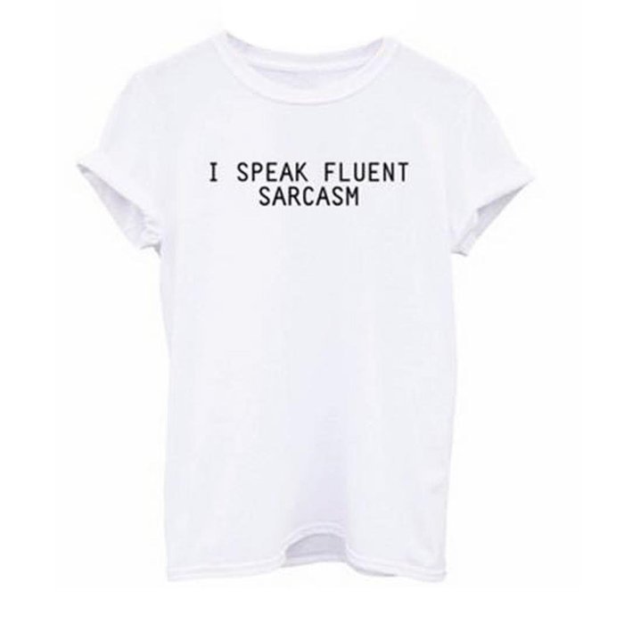 AIMTOPPY I Speak Fluent Sarcasm Women Short Sleeve Blouse Casual Cotton T shirt Blouse (XL, White) N3