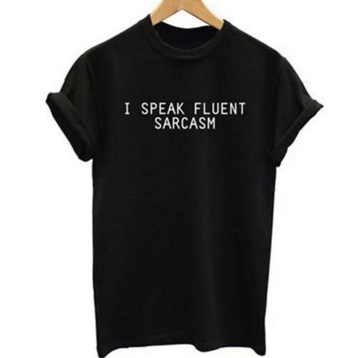 AIMTOPPY I Speak Fluent Sarcasm Women Short Sleeve Blouse Casual Cotton T shirt Blouse (XL, White) N5