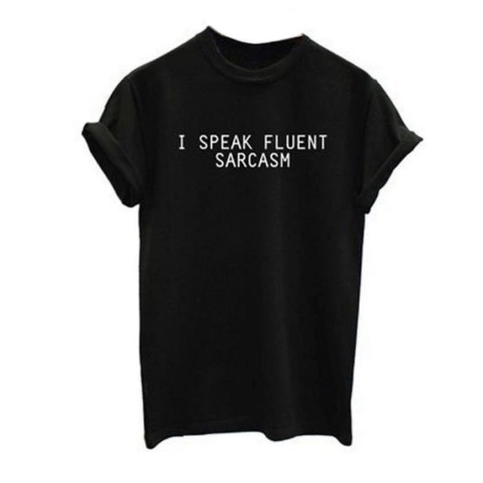 AIMTOPPY I Speak Fluent Sarcasm Women Short Sleeve Blouse Casual Cotton T shirt Blouse (XL, White) N6