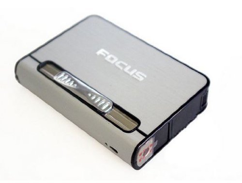 Focus Cigarette Case Dispenser with Butane Jet Torch Lighter (Holds 10) SILVER N2