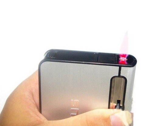 Focus Cigarette Case Dispenser with Butane Jet Torch Lighter (Holds 10) SILVER N3