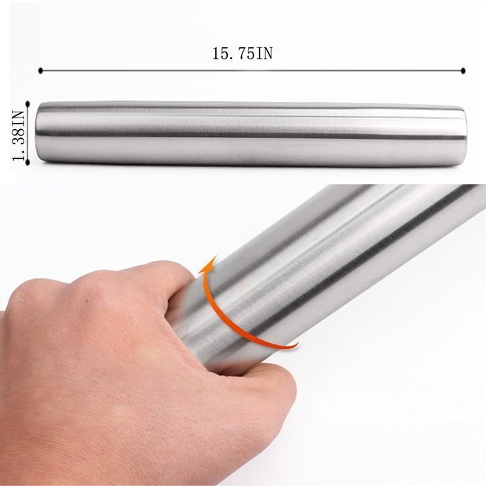 Peicees Rolling Pin French Style Stainless Steel Rolling Pin for Bakers Cookie & Pastry Dough 16 inch N2
