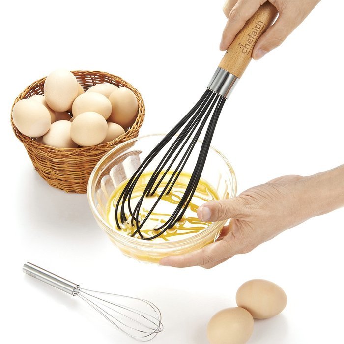 Chefaith 12" Food-Grade Silicone Wired Balloon Whisk [Wooden Handle for Nice Grip] + 3" Mini Whisk as Bonus -... N3