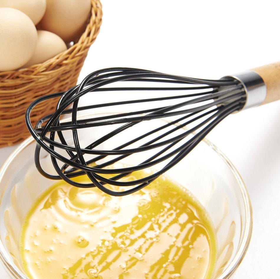 Chefaith 12" Food-Grade Silicone Wired Balloon Whisk [Wooden Handle for Nice Grip] + 3" Mini Whisk as Bonus -... N6