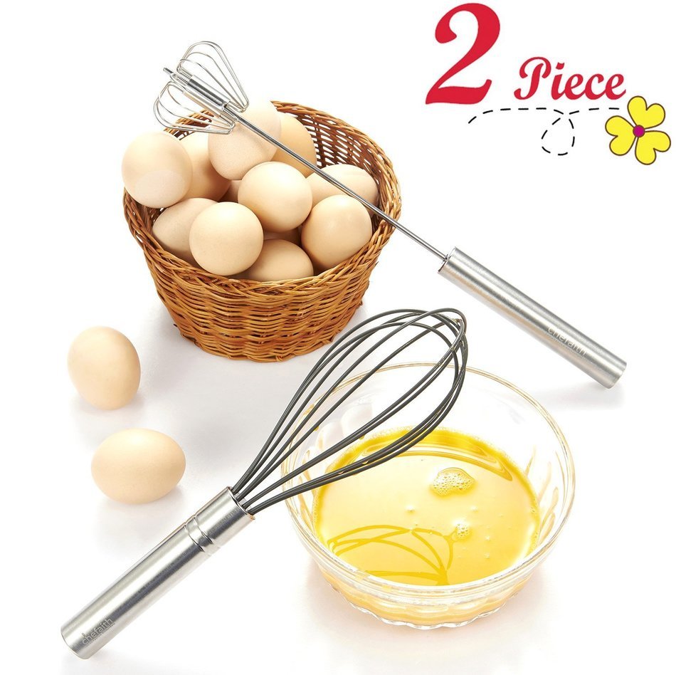 Chefaith 12" Food-Grade Silicone Wired Balloon Whisk [Wooden Handle for Nice Grip] + 3" Mini Whisk as Bonus -... N8