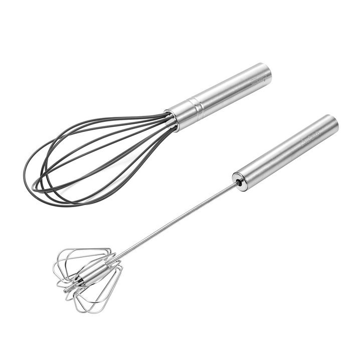Chefaith 12" Food-Grade Silicone Wired Balloon Whisk [Wooden Handle for Nice Grip] + 3" Mini Whisk as Bonus -... N9