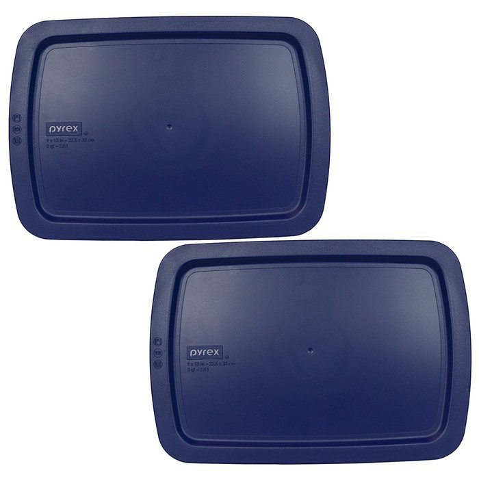 Pyrex C-233-PC Easy Grab Blue Rectangle Plastic Lid for 9" X 13" Oblong Baking Dish (2 Pack)