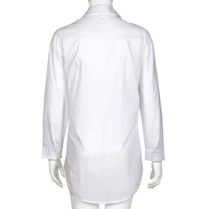 AIMTOPPY Women Sexy Blouse Long Sleeve Shirt Loose Pocket Shirts V Neck Tops (M, White) N9