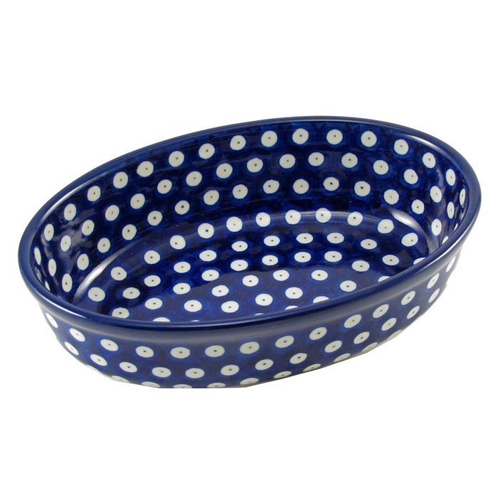 Polish Pottery 8" Oval Baker Handmade Poland Traditional Stoneware Vintage Pattern 70A
