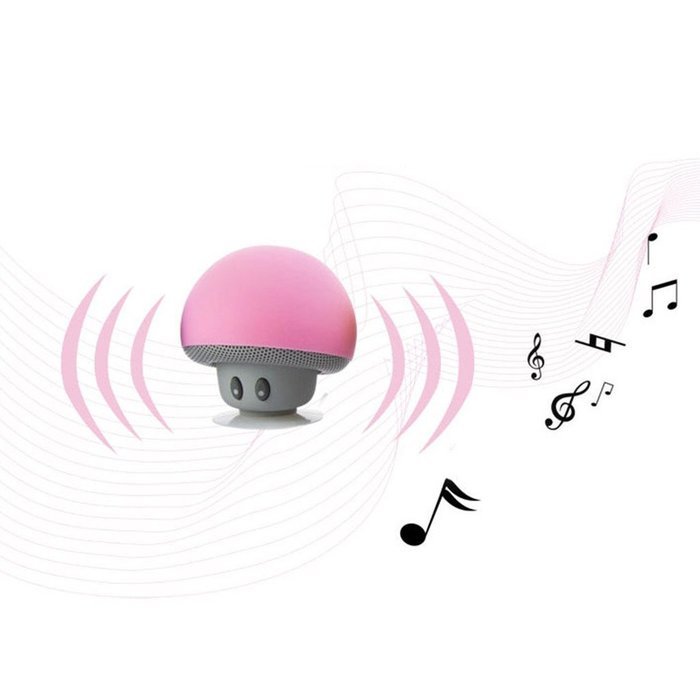 HuaYang Splash-Proof Design Cool Mushroom Shape Mini Wireless Bluetooth Speaker Suction Cup Charger Cable(Pink) N2