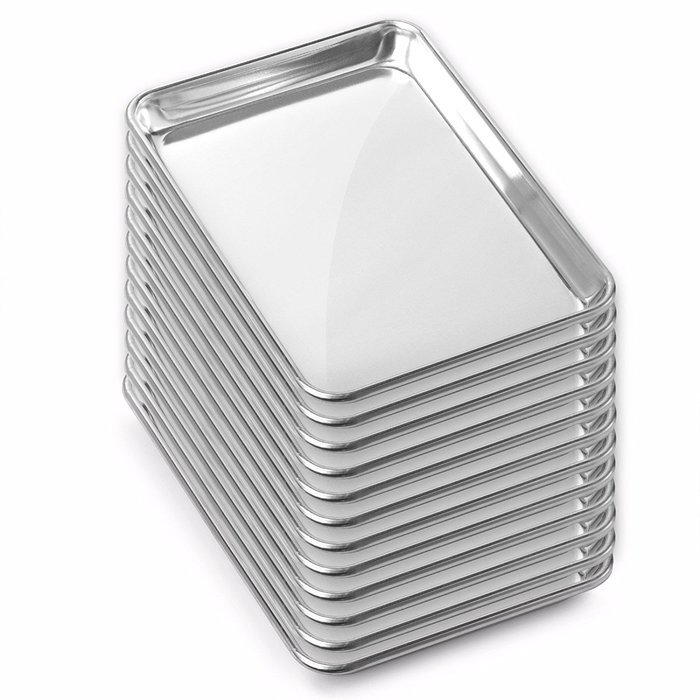 Gridmann 9 x 13 Commercial Grade Aluminium Cookie Sheet Baking Tray Jelly Roll Pan Quarter Sheet - 12 Pans