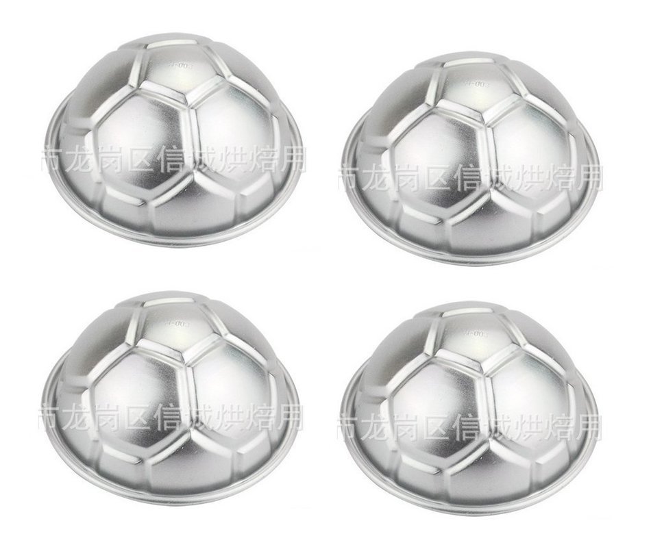 Astra shop Set of 4 Mini 3D Novelty Sports Soccer Ball Pan Metal Pastry Baking Pan Mold, 4" Diameter