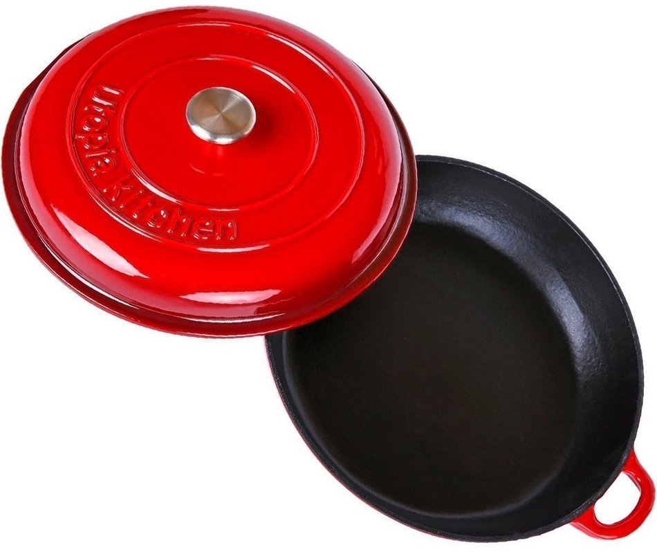 Enameled Cast Iron Covered Casserole-Caribbean (3 Quarts), Red - Utopia Kitchen N2