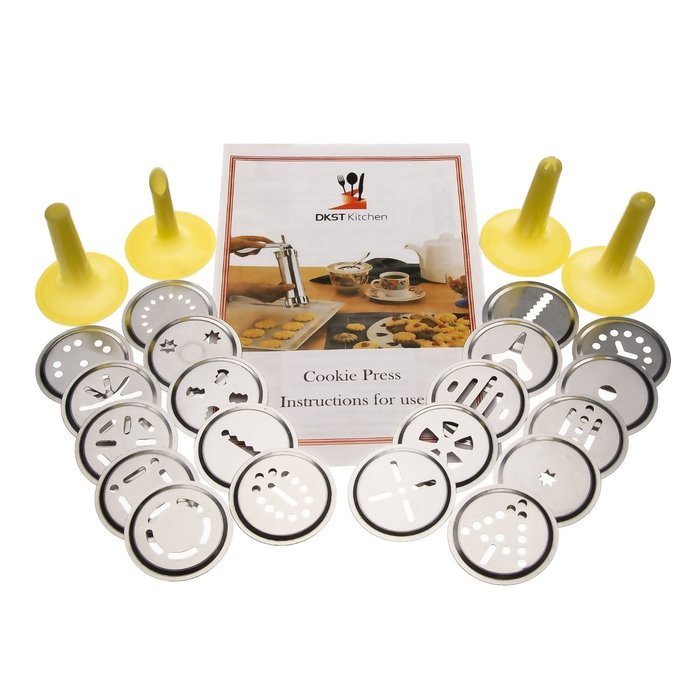Cookie Press Kit &ndash; Stainless Steel Biscuit Press Set Includes 20 Discs & 4 Icing Tips. DKST Kitchen&rsquo;s Best Christmas... N3