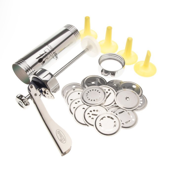 Cookie Press Kit &ndash; Stainless Steel Biscuit Press Set Includes 20 Discs & 4 Icing Tips. DKST Kitchen&rsquo;s Best Christmas... N5