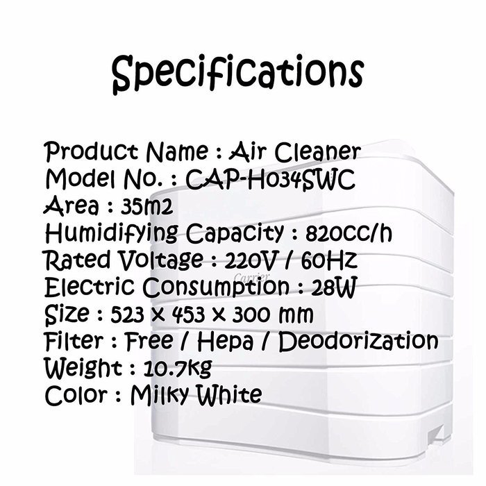 NEW Carrier CAP-H034SWC Air Purifier Humidifier 220V N7