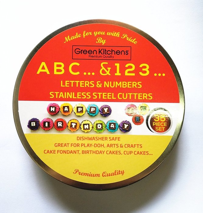 GreenKitchens [PREMIUM QUALITY] 35pc Metal Cookie Cutter Set, ABC & 123 Letters & Numbers, Perfect for Cake Fondant... N2