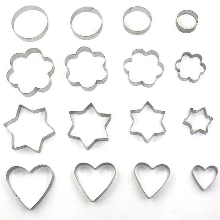 Trasfit Set of 16 Metal Cookie Cutters Set: Stars, Flowers, Round and Hearts Shape (Assorted Sizes)