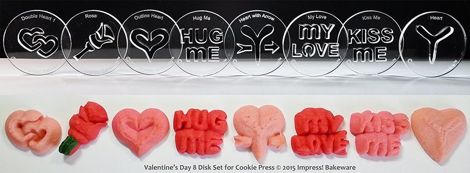 Valentine's Day 8 Disk Set for Cookie Presses (SIZE M disks for presses that came with METAL disks)