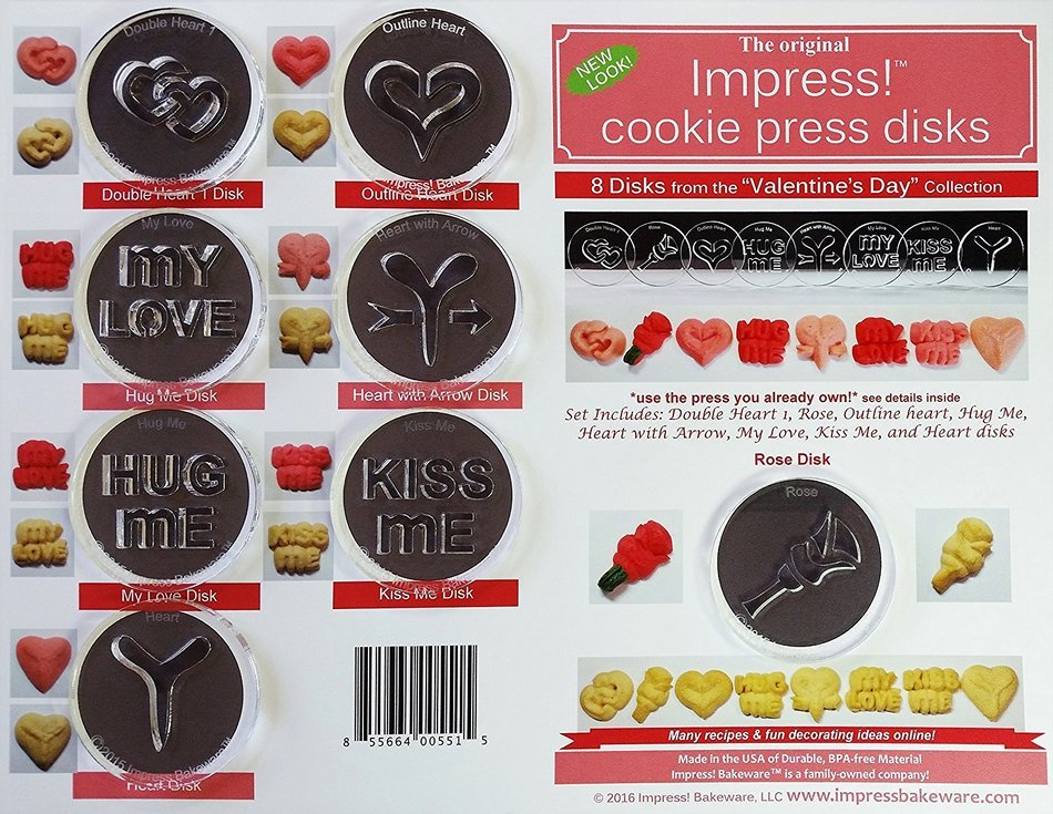Valentine's Day 8 Disk Set for Cookie Presses (SIZE M disks for presses that came with METAL disks) N2