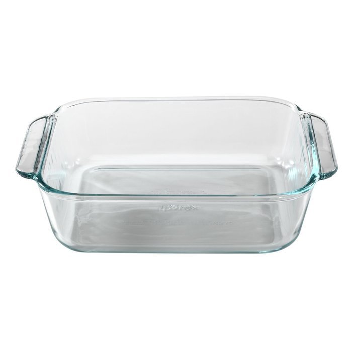 ​Pyrex 8" Square Baking Dish with Blue Plastic Lid, Brownies Pan - Includes Bamboo Hot Pad by Andalus N2