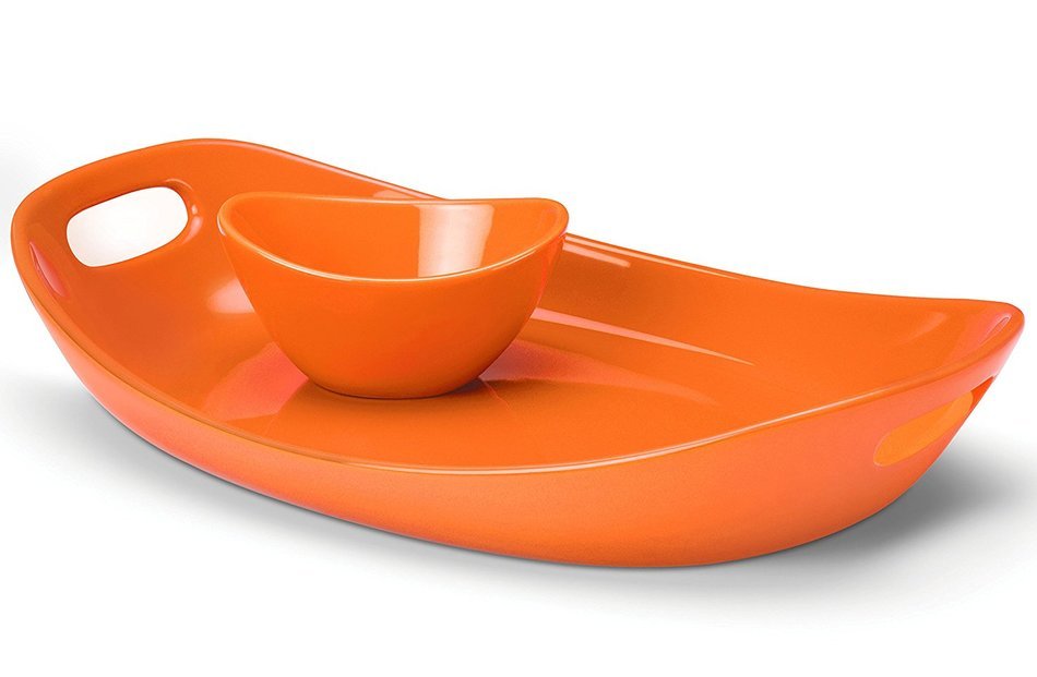 Rachael Ray Serveware 14-Inch Stoneware Serving Platter and Dipper Bowl, Orange
