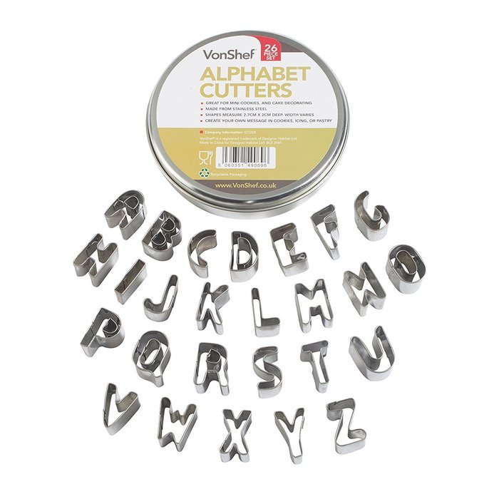 VonShef Stainless Steel 26 Piece Alphabet Cookie and Fondant Cutter Set