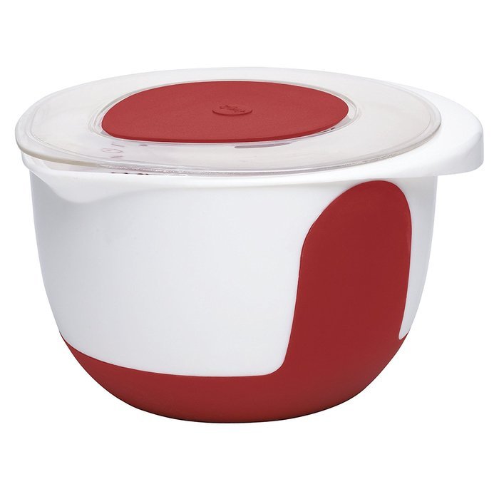 Emsa "Mix & Bake" 101.4 oz Mixing Bowl with Lid, White/Red