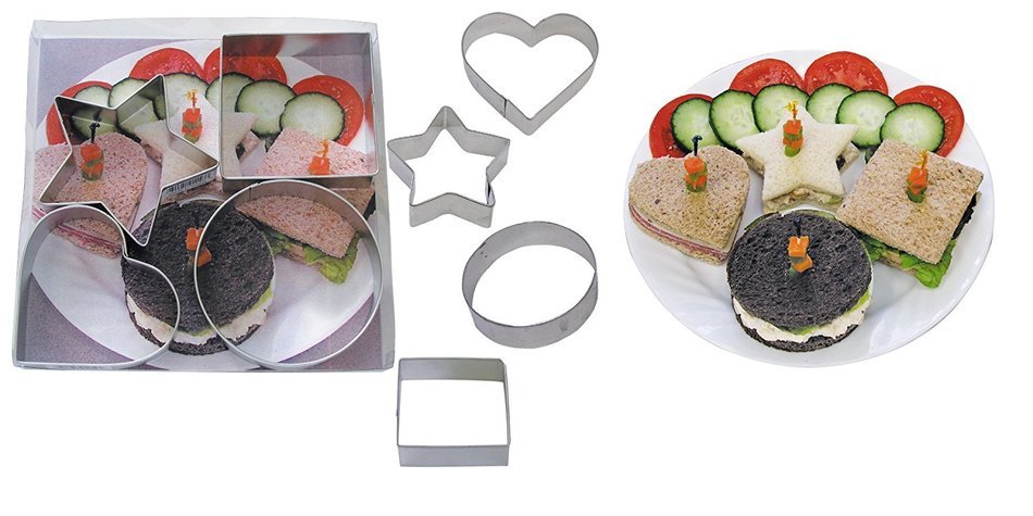 R & M Industries International Heart, Star, Circle and Square Geometric Shape Sandwich Cutter Set, Multicolor