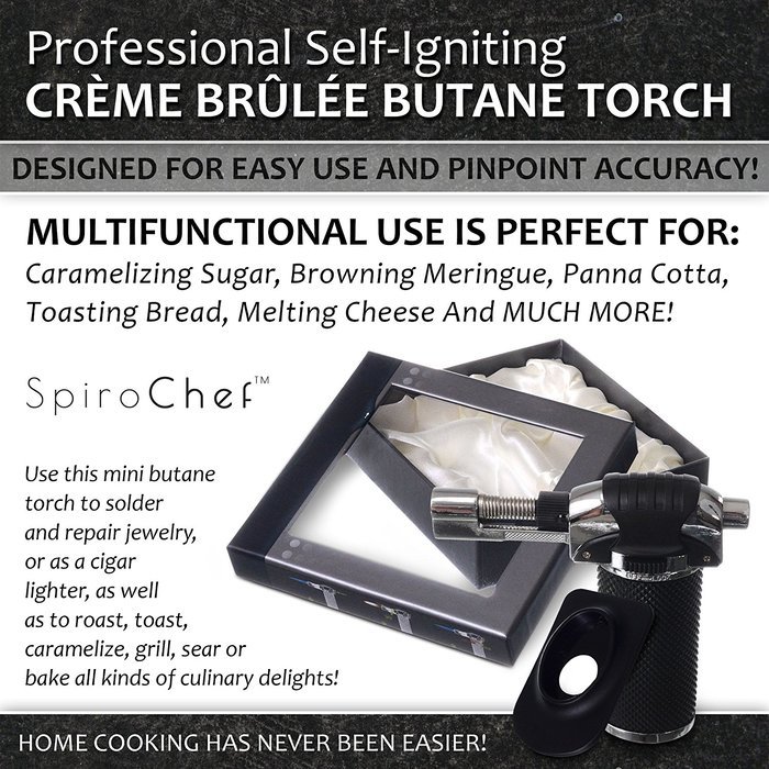 SpiroChef (TM) Professional Self-Igniting Cr&egrave;me Br&ucirc;l&eacute;e Butane Cooking Torch N5