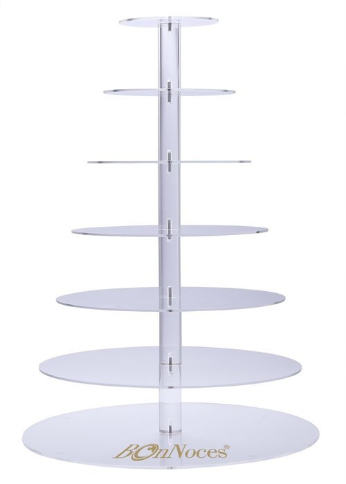 BonNoces Premium 7 Seven Tier Crystal Clear Acrylic Glass Round Wedding Cake Stand Cupcake Tree for Wedding Cupcakes...