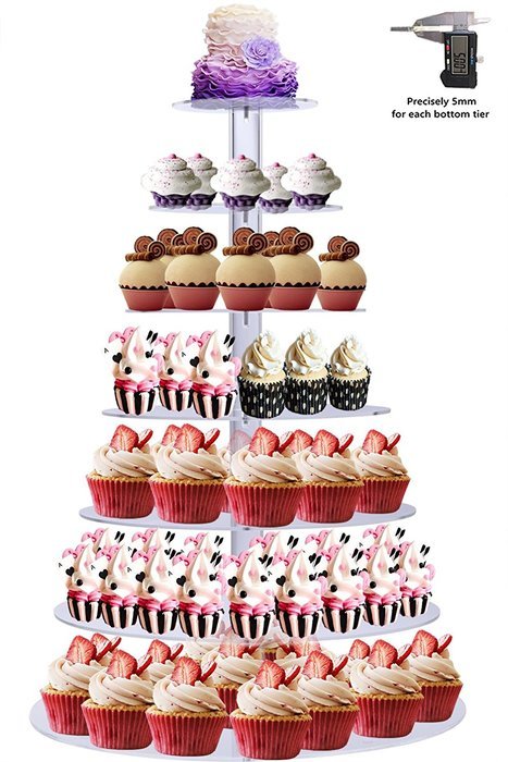 BonNoces Premium 7 Seven Tier Crystal Clear Acrylic Glass Round Wedding Cake Stand Cupcake Tree for Wedding Cupcakes... N2