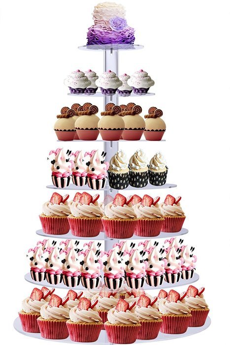 BonNoces Premium 7 Seven Tier Crystal Clear Acrylic Glass Round Wedding Cake Stand Cupcake Tree for Wedding Cupcakes... N3